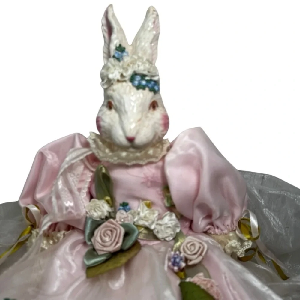 Dept 56 Easter Bunny Rabbit Doll Pink Satin Victorian Dress Floral Lace 18